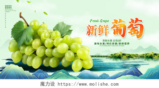 绿色时尚新鲜葡萄宣传展板设计